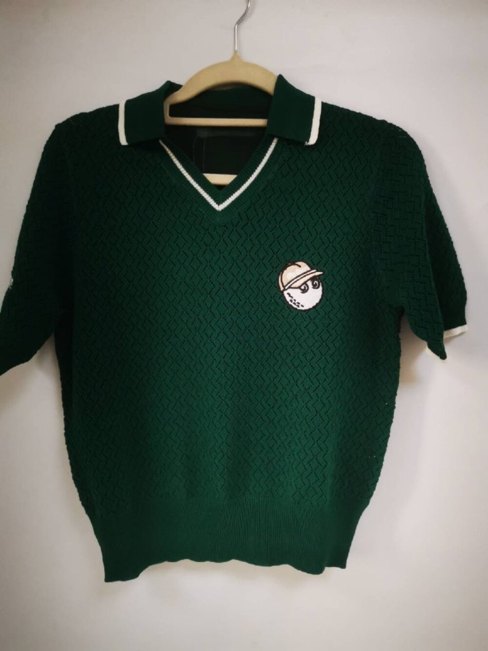 Green Short Sleeve Knit Polo Tee with Embroidered Logo